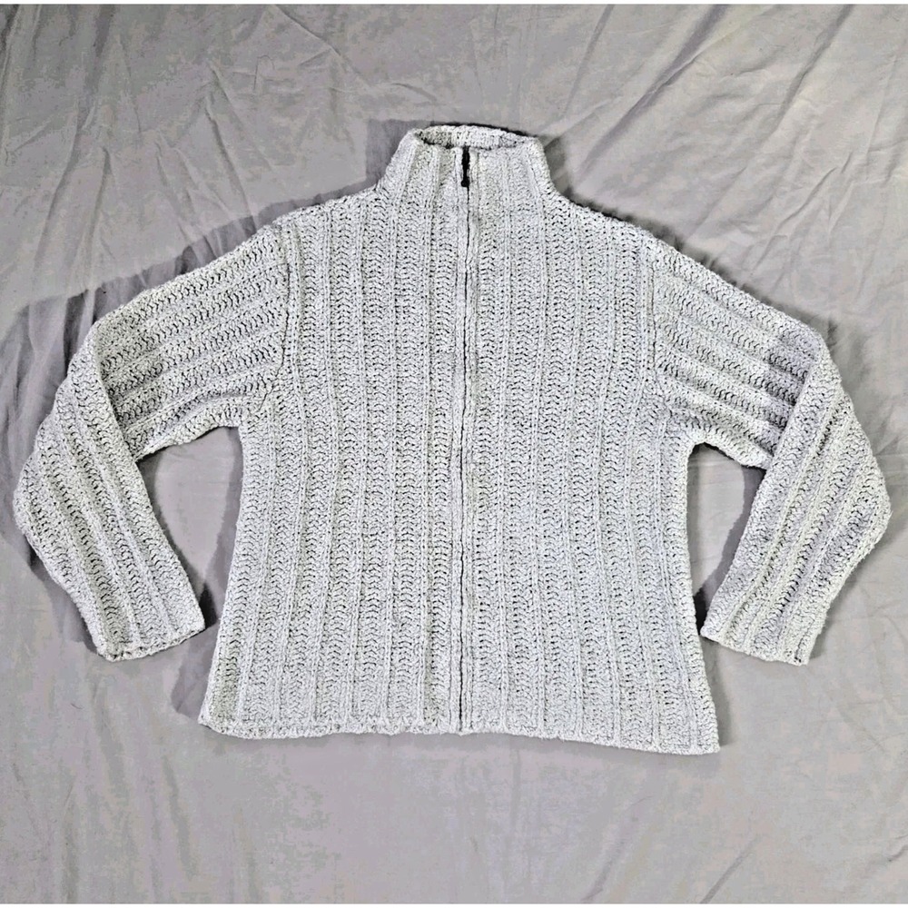 Woolrich Cable Knit Full Zip White Natural Cotton Sweater Womens Japan Made Sz L
